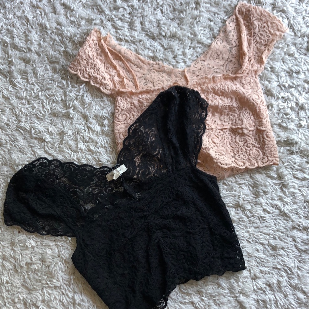 Black and pink lace crop tops (two sold together)